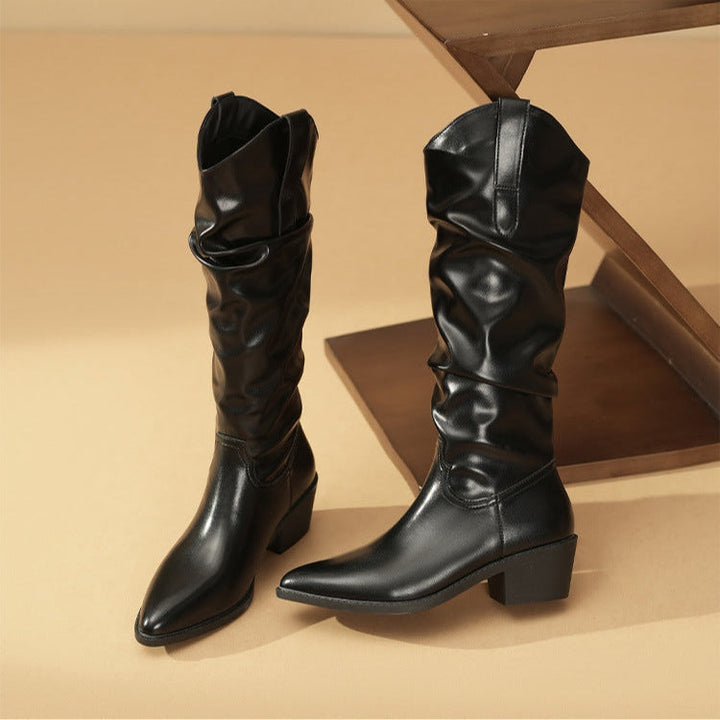 Delvorie | Femme Bottes Hautes à Fronces Talon Bloc - Brown - Image 16