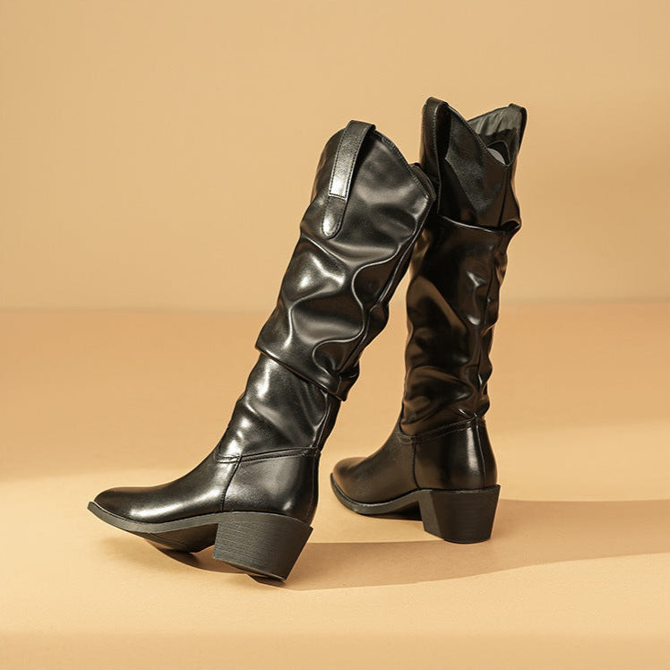 Delvorie | Femme Bottes Hautes à Fronces Talon Bloc - Brown - Image 17