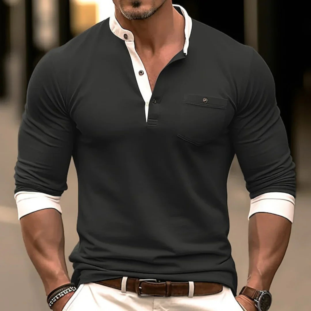 Delvorn | Chemise Homme Manches Longues Col Mao - Dark Grey - Image 1