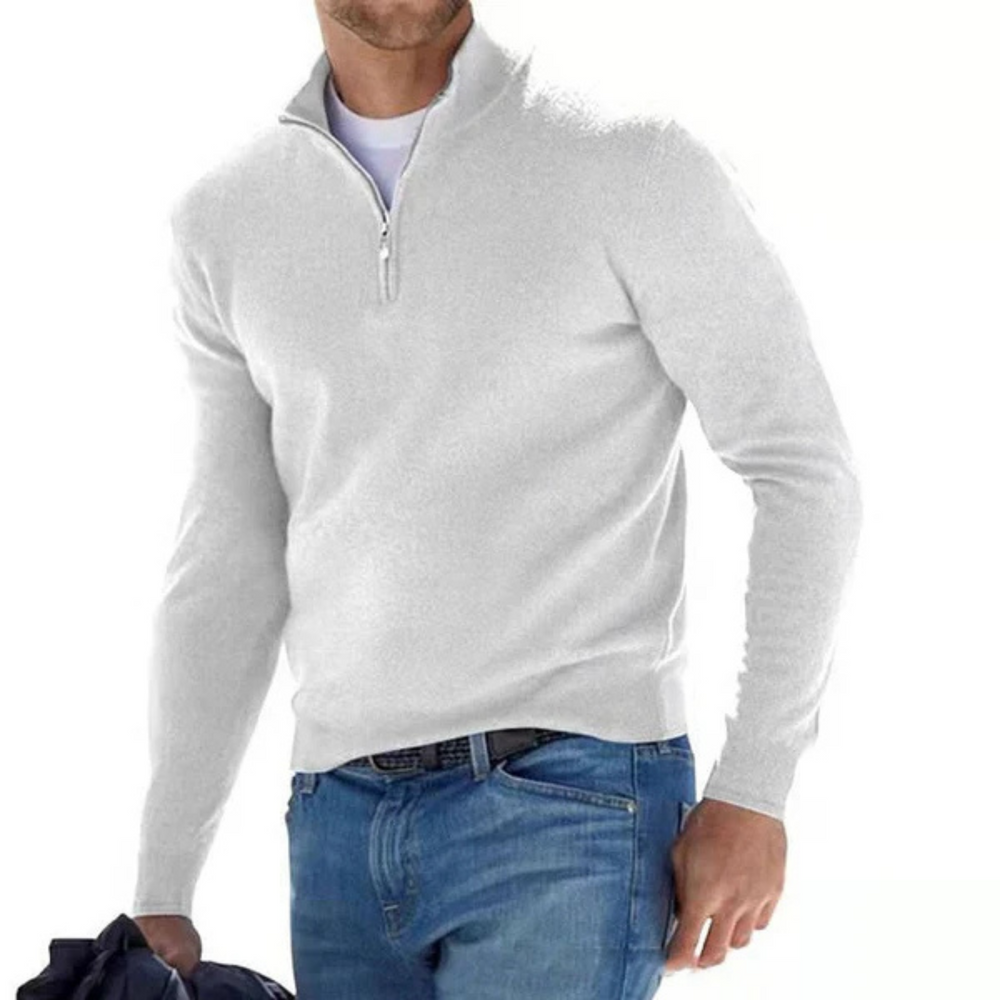 Delvorn | Homme Pull Col Zippé Ajusté - Blue - Image 2