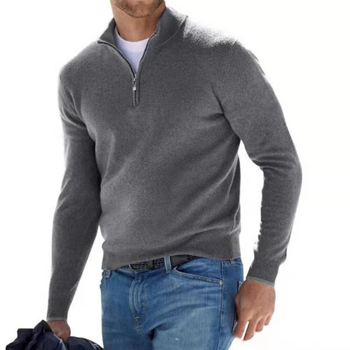 Delvorn | Homme Pull Col Zippé Ajusté - Blue - Image 3