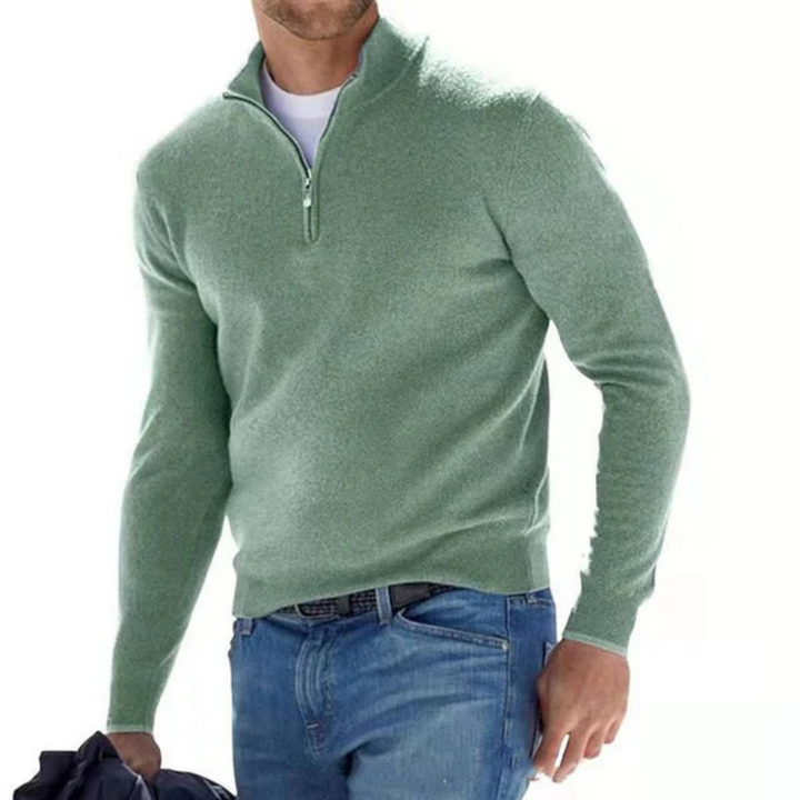 Delvorn | Homme Pull Col Zippé Ajusté - Blue - Image 4