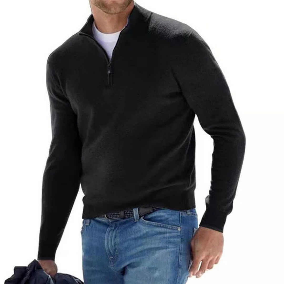 Delvorn | Homme Pull Col Zippé Ajusté - Blue - Image 5