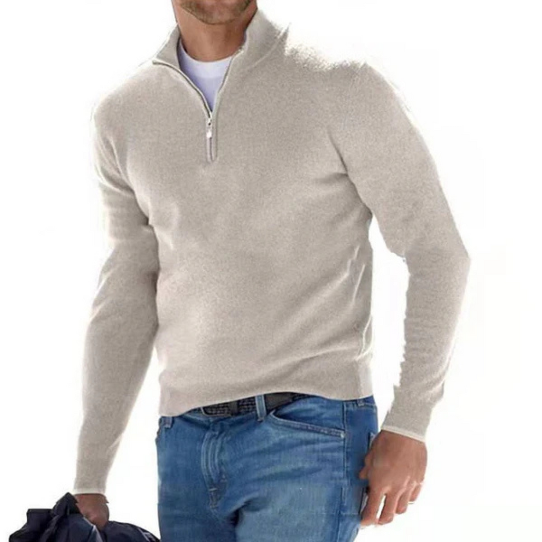 Delvorn | Homme Pull Col Zippé Ajusté - Blue - Image 7