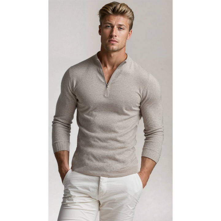 Delvorn | Homme Pull Col Zippé Ajusté - Blue - Image 8