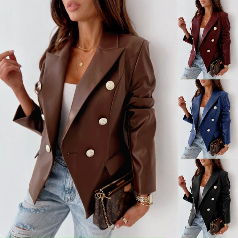 Delvyne | Blazer Femme Similicuir Double Boutonnage - Image 1