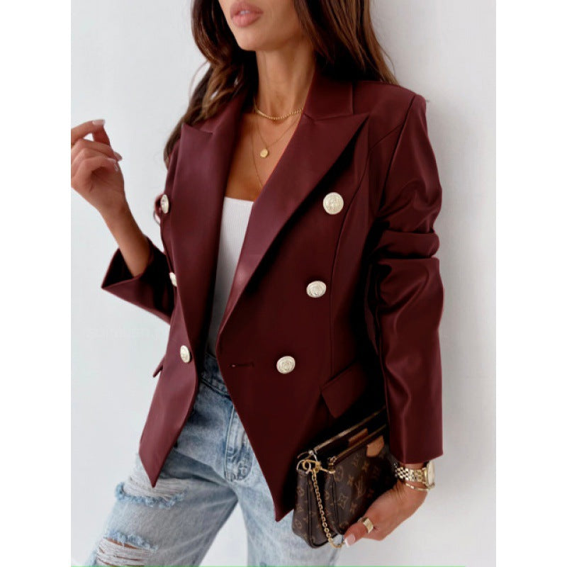 Delvyne | Blazer Femme Similicuir Double Boutonnage - Image 2
