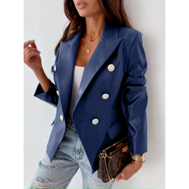 Delvyne | Blazer Femme Similicuir Double Boutonnage - Image 3