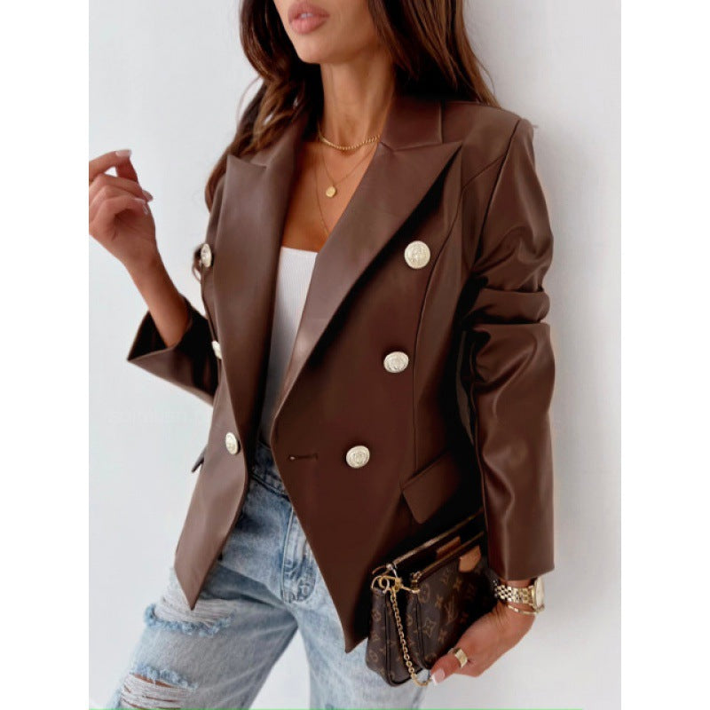 Delvyne | Blazer Femme Similicuir Double Boutonnage - Image 4