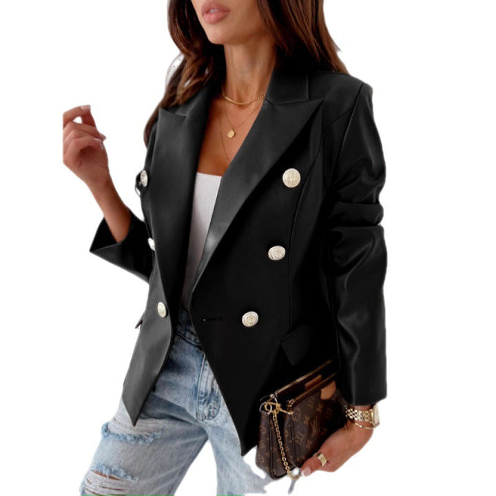 Delvyne | Blazer Femme Similicuir Double Boutonnage - Image 5