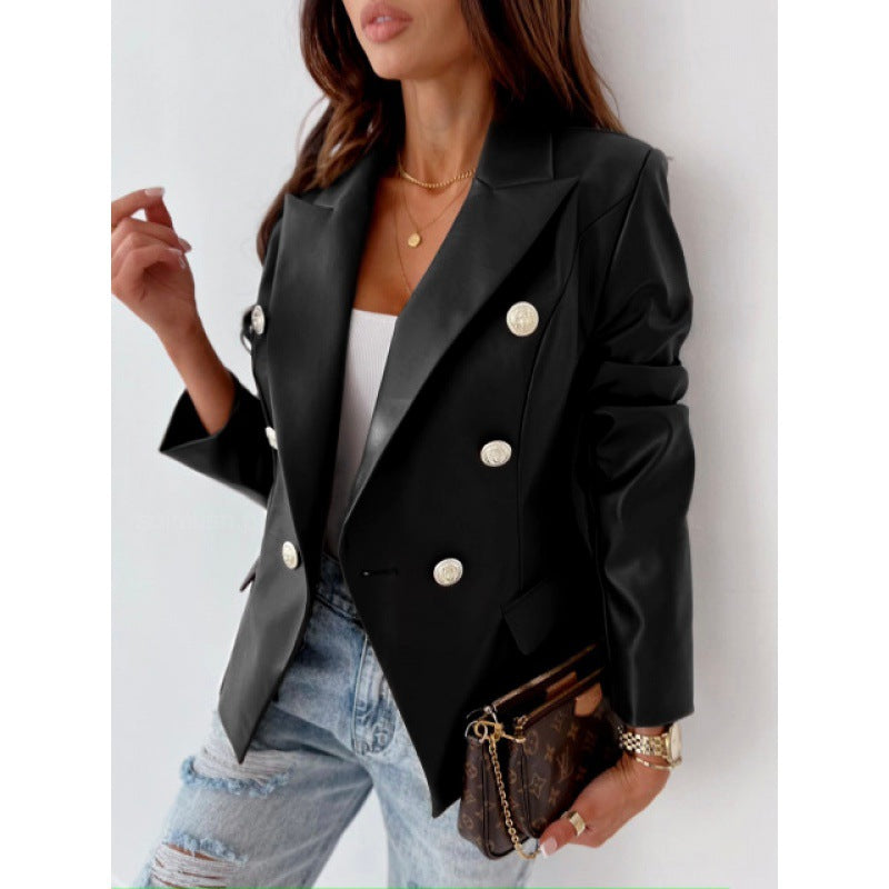 Delvyne | Blazer Femme Similicuir Double Boutonnage - Image 6