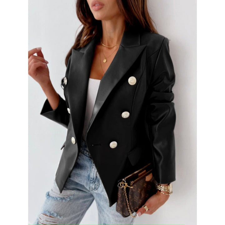 Delvyne | Blazer Femme Similicuir Double Boutonnage - Image 6