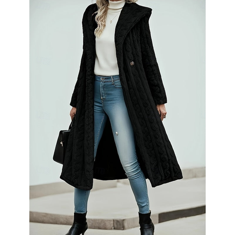 Delvyne | Femme Manteau Long Fausse Fourrure Capuche - Light Grey - Image 3
