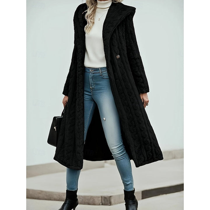 Delvyne | Femme Manteau Long Fausse Fourrure Capuche - Light Grey - Image 3