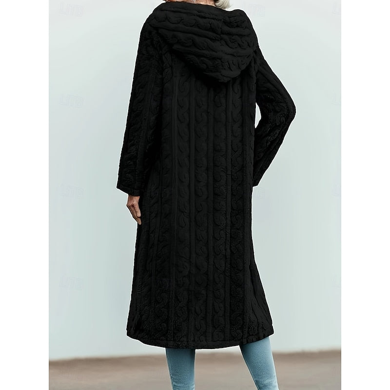 Delvyne | Femme Manteau Long Fausse Fourrure Capuche - Light Grey - Image 4