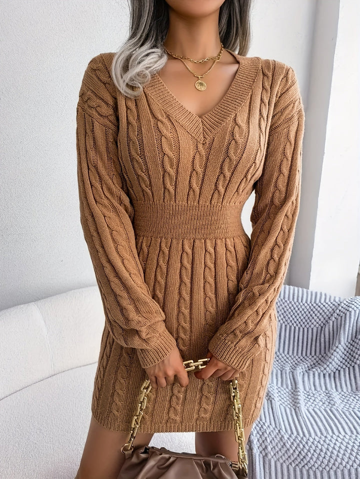 Delvyne | Femme Robe Pull Torsadée Col V - Burgundy - Image 14