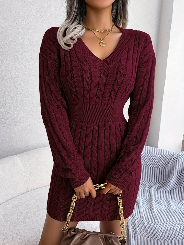Delvyne | Femme Robe Pull Torsadée Col V - Burgundy - Image 2