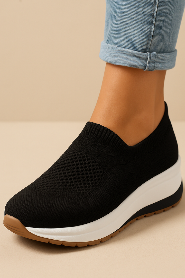 Délvane | Femme Basket Sans Lacets Tricotée Confort - Beige - Image 3
