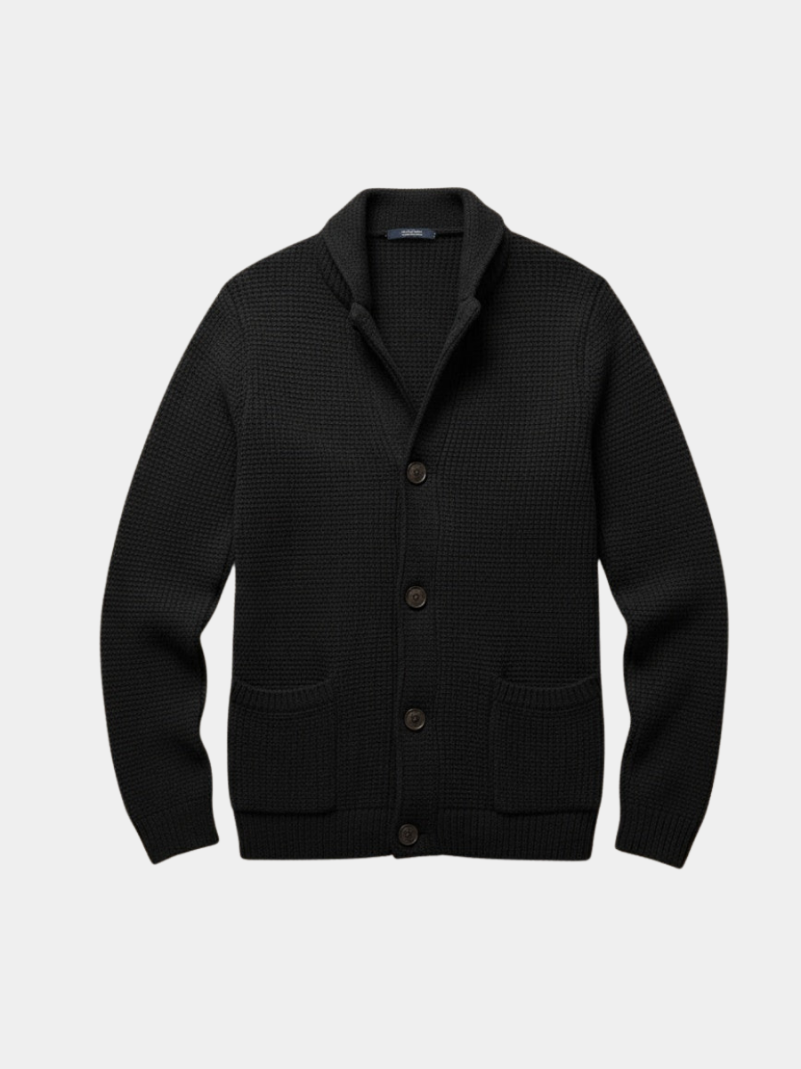 Édouard | Homme Cardigan Col Châle Tricoté - Black - Image 1