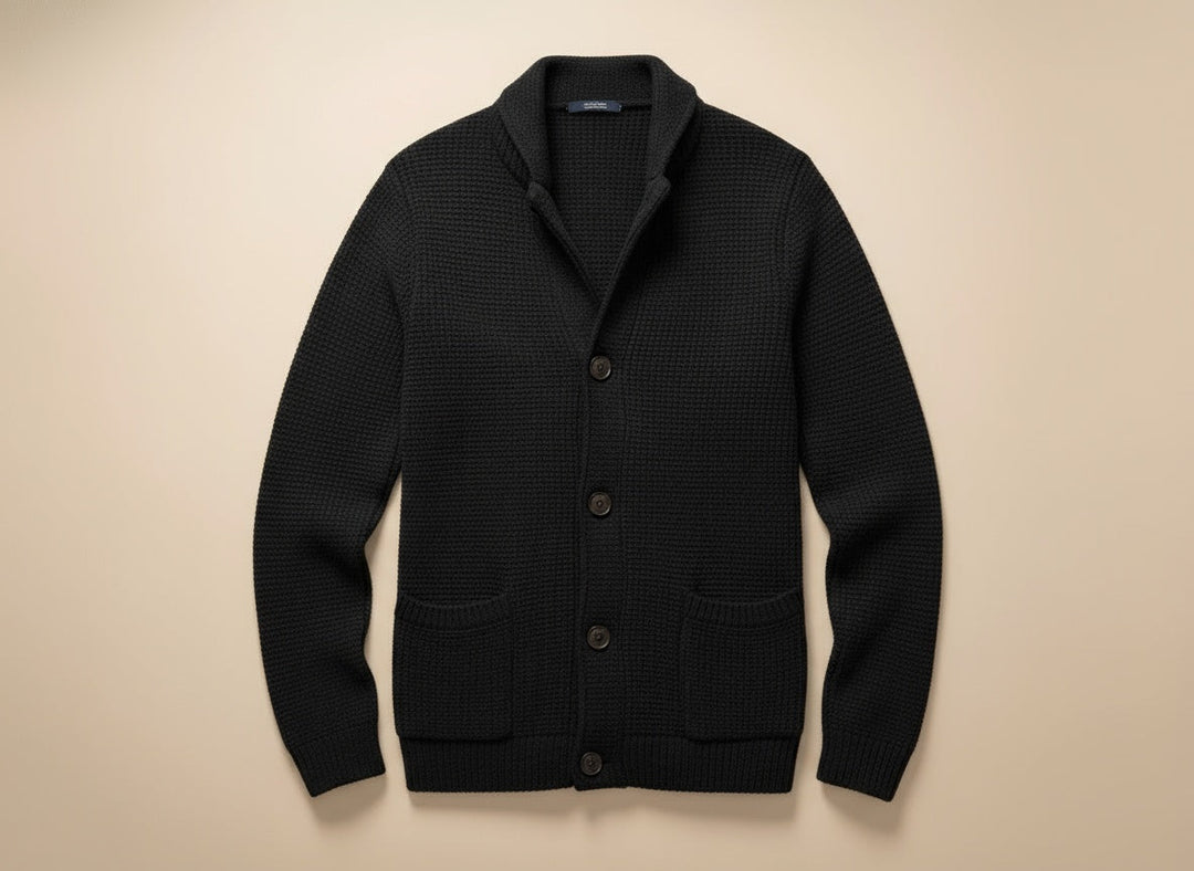 Édouard | Homme Cardigan Col Châle Tricoté - Black - Image 2