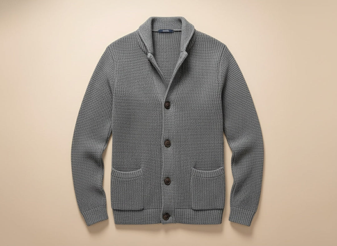 Édouard | Homme Cardigan Col Châle Tricoté - Black - Image 4