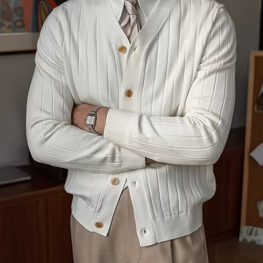 Dravael | Homme Gilet Boutonné Côtelé Col V - White - Image 1
