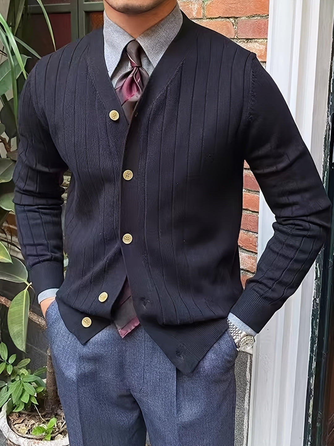 Dravael | Homme Gilet Boutonné Côtelé Col V - White - Image 17