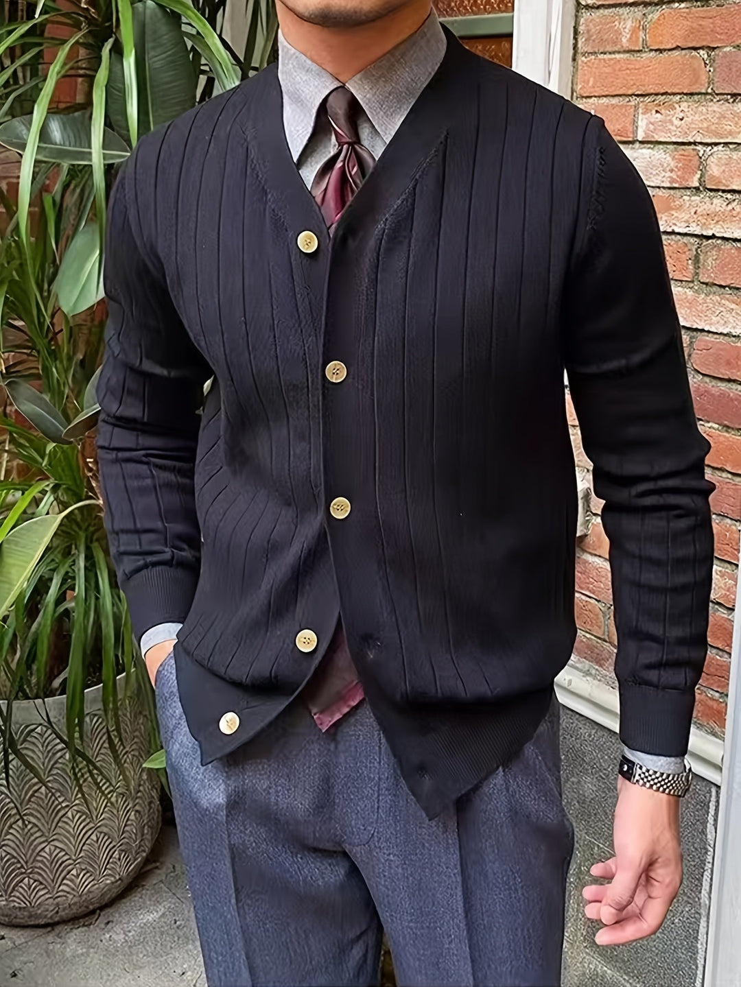 Dravael | Homme Gilet Boutonné Côtelé Col V - White - Image 18