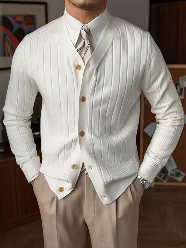 Dravael | Homme Gilet Boutonné Côtelé Col V - White - Image 2