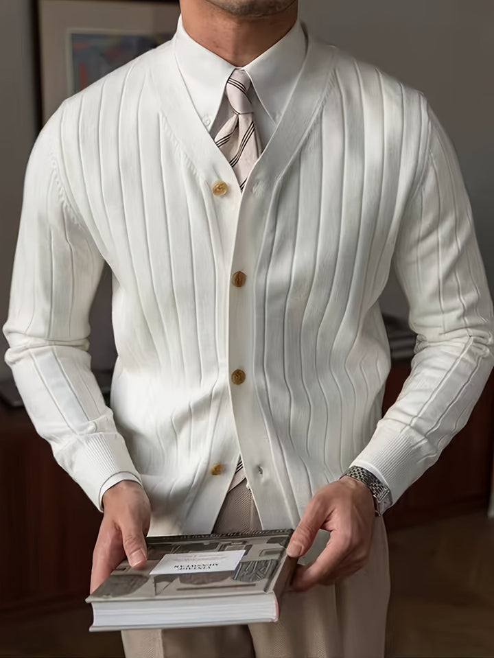 Dravael | Homme Gilet Boutonné Côtelé Col V - White - Image 3