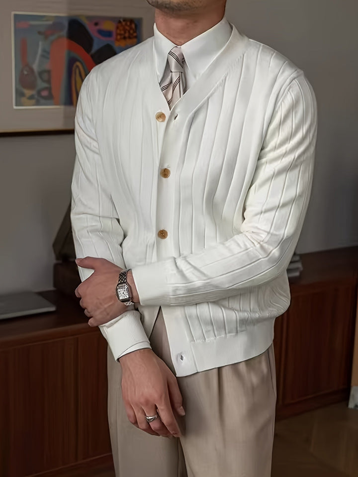 Dravael | Homme Gilet Boutonné Côtelé Col V - White - Image 4
