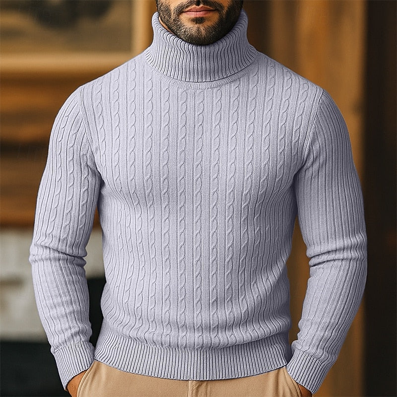 Dravec | Homme Pull Col Roulé Torsadé Coupe Slim - Image 1