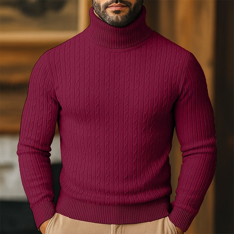 Dravec | Homme Pull Col Roulé Torsadé Coupe Slim - Image 10
