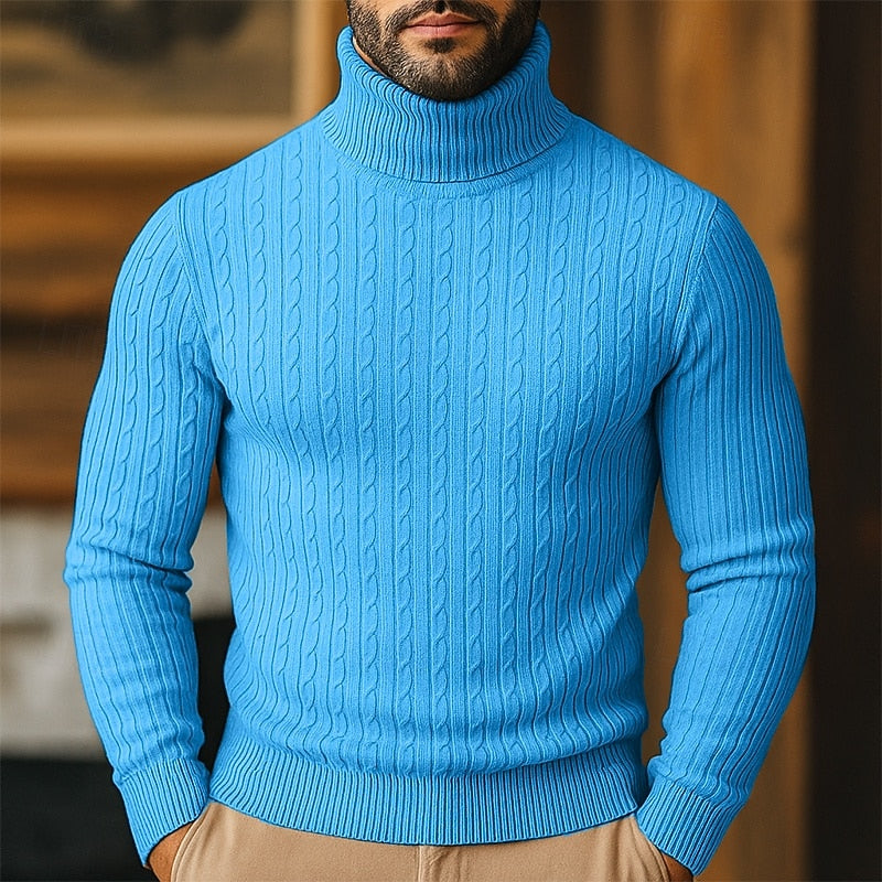 Dravec | Homme Pull Col Roulé Torsadé Coupe Slim - Image 11