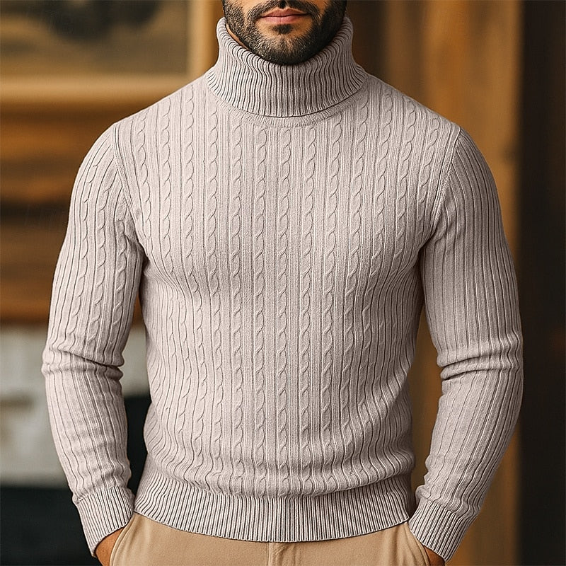 Dravec | Homme Pull Col Roulé Torsadé Coupe Slim - Image 12