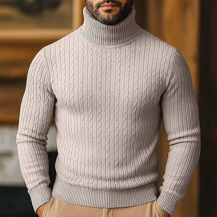 Dravec | Homme Pull Col Roulé Torsadé Coupe Slim - Image 12