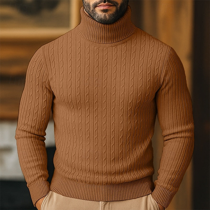 Dravec | Homme Pull Col Roulé Torsadé Coupe Slim - Image 14