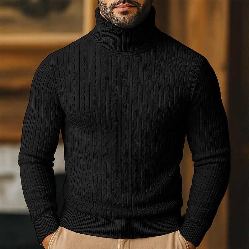 Dravec | Homme Pull Col Roulé Torsadé Coupe Slim - Image 4