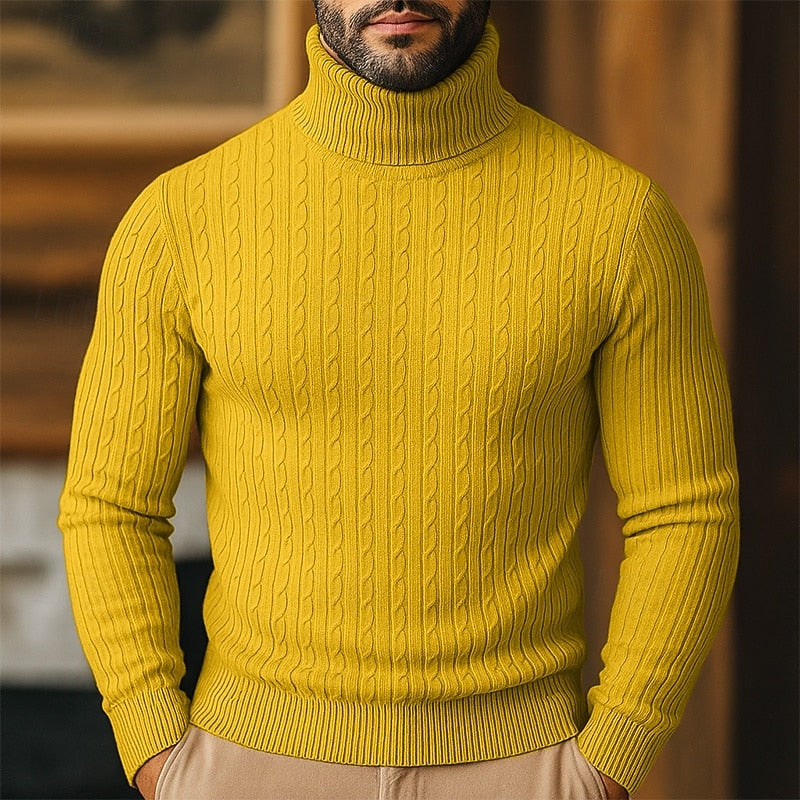 Dravec | Homme Pull Col Roulé Torsadé Coupe Slim - Image 6