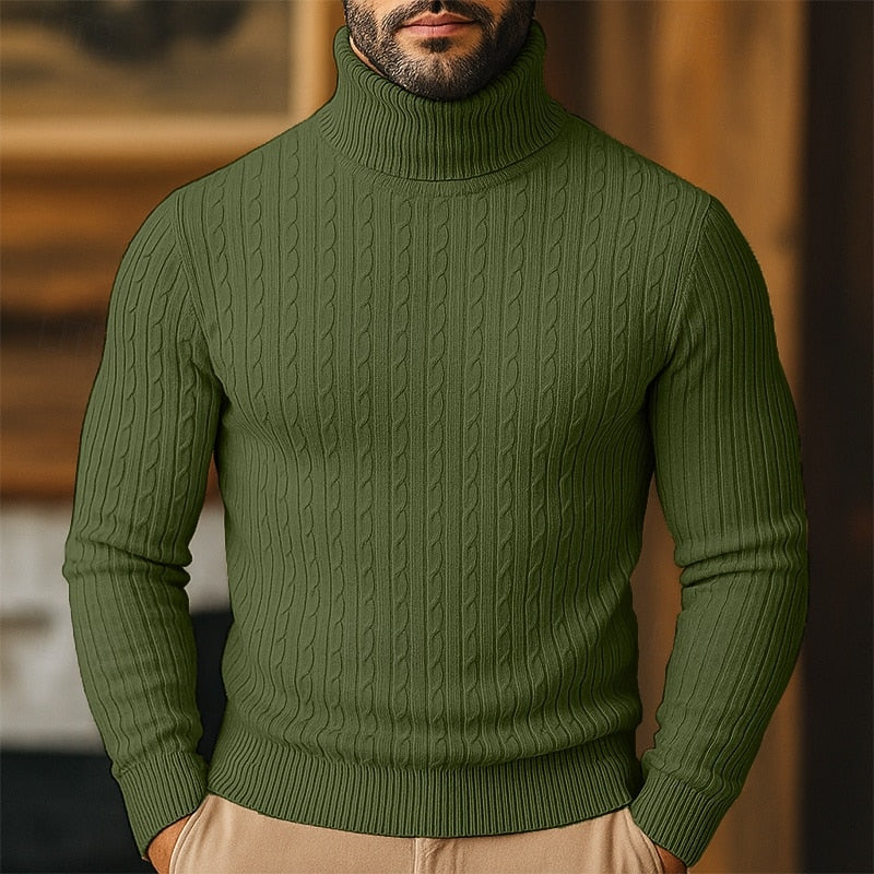 Dravec | Homme Pull Col Roulé Torsadé Coupe Slim - Image 9