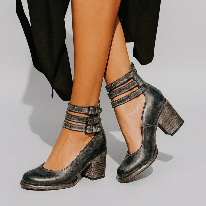 Dravelle | Femme Chaussures à Talons Bloc Boucle - Dark Grey - Image 1