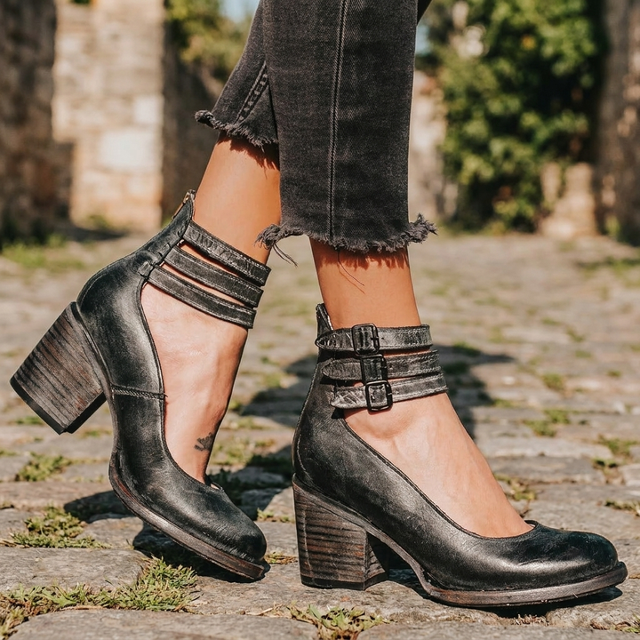 Dravelle | Femme Chaussures à Talons Bloc Boucle - Dark Grey - Image 8