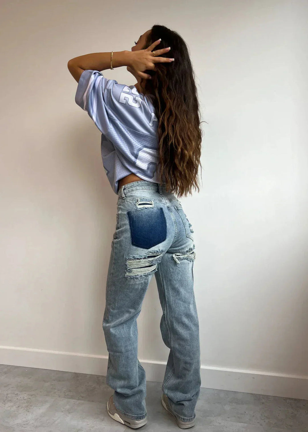 Dravelle | Jean Large Femme Taille Haute Déchiré - Light Blue - Image 1