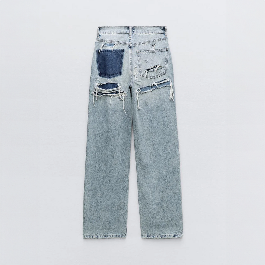 Dravelle | Jean Large Femme Taille Haute Déchiré - Light Blue - Image 3