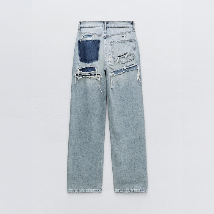 Dravelle | Jean Large Femme Taille Haute Déchiré - Light Blue - Image 3