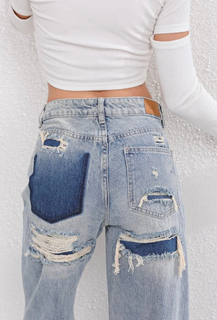 Dravelle | Jean Large Femme Taille Haute Déchiré - Light Blue - Image 5