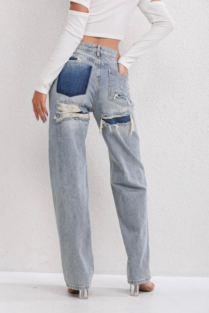 Dravelle | Jean Large Femme Taille Haute Déchiré - Light Blue - Image 7