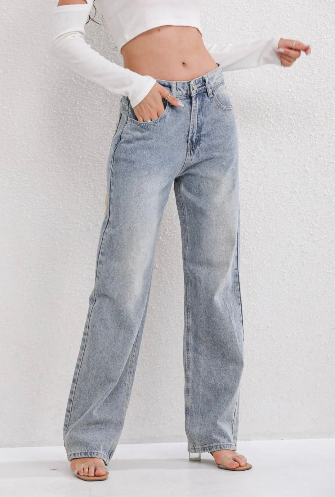 Dravelle | Jean Large Femme Taille Haute Déchiré - Light Blue - Image 8