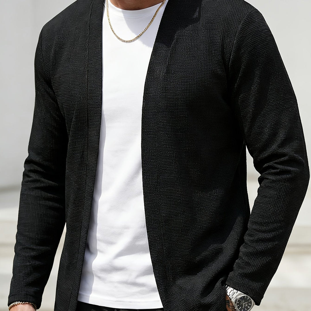 Dravhec | Homme Cardigan Ouvert Texturé Manches Longues - Black - Image 1