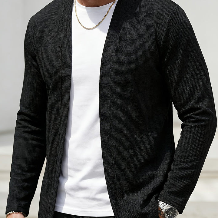 Dravhec | Homme Cardigan Ouvert Texturé Manches Longues - Black - Image 1
